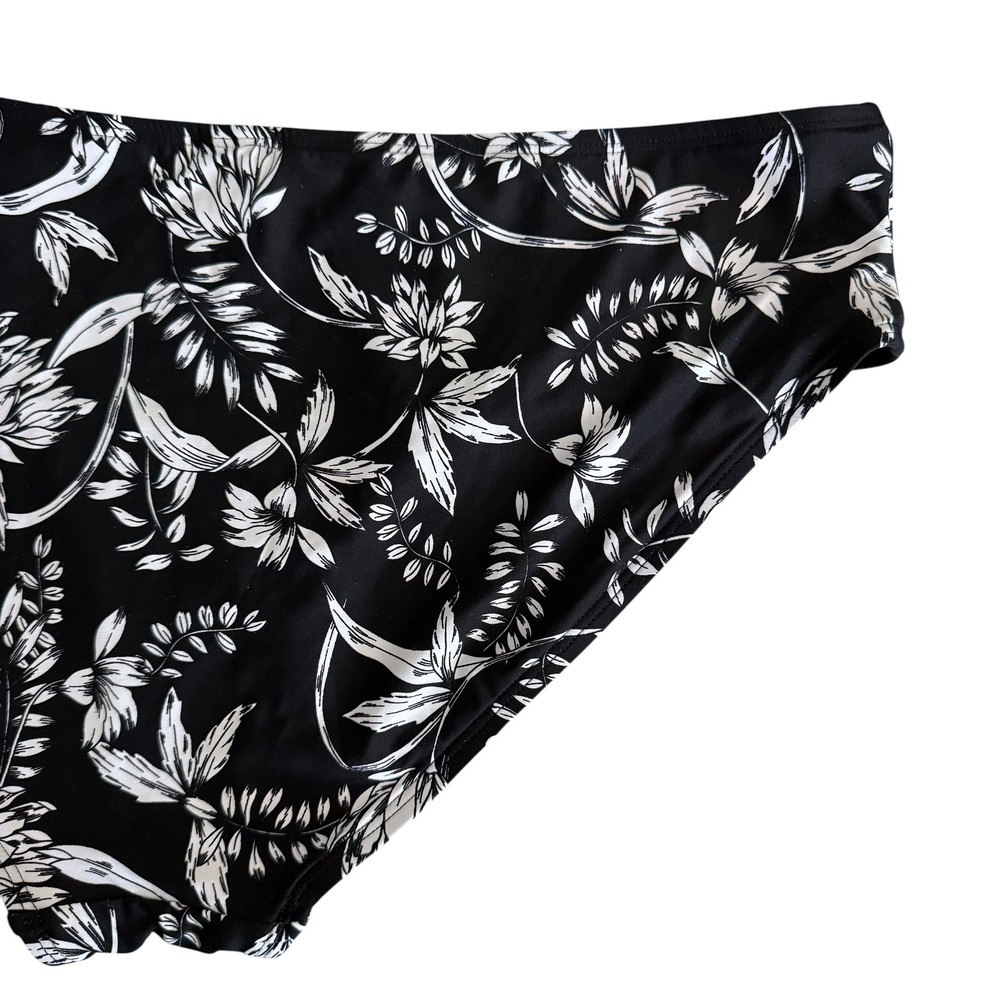 Nip Tuck Swim Bikini Bottoms Womens 12 Black Floral NWOT Mid Rise Swimwear - Picture 8 of 9